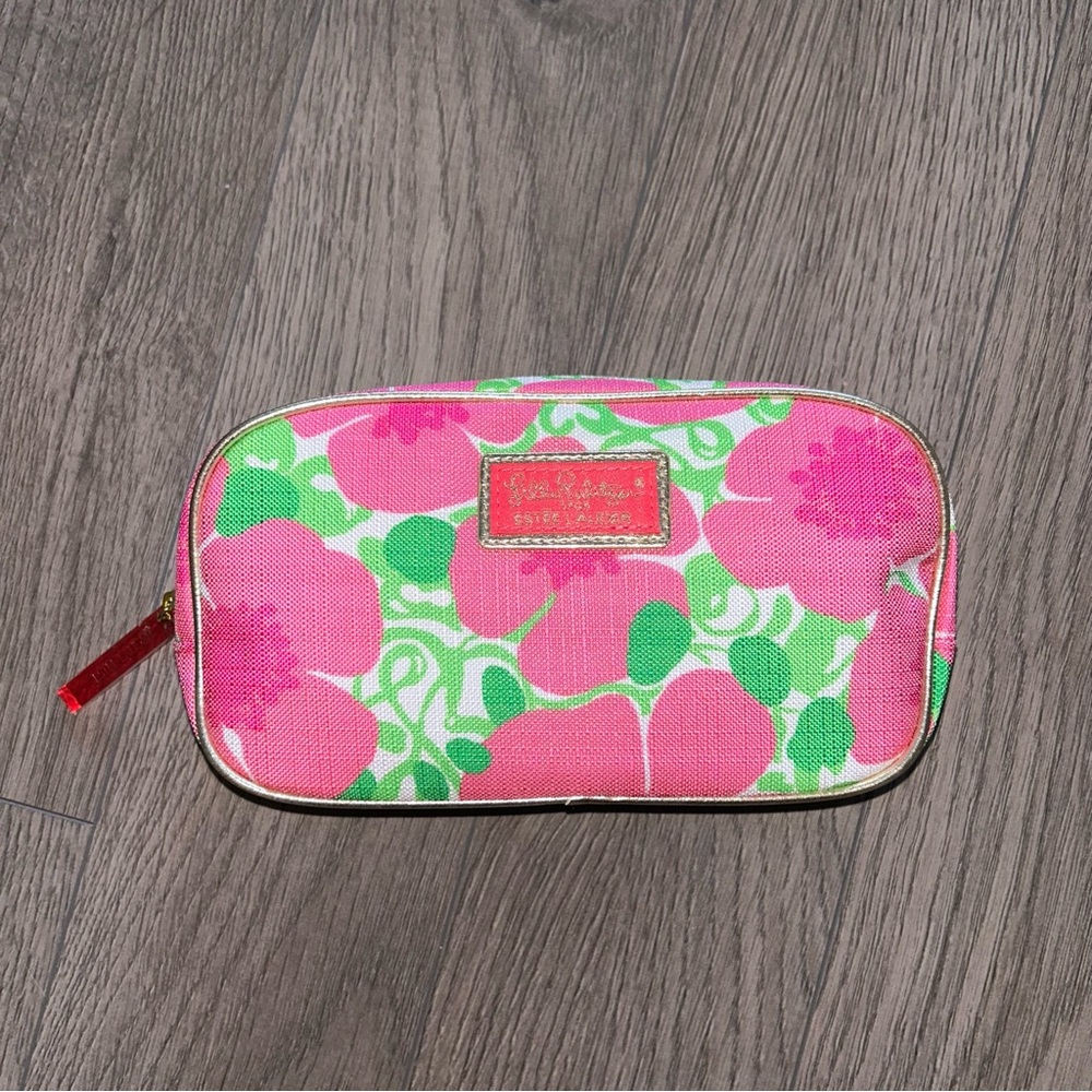Lilly Pulitzer Estée Lauder Cosmetic Zip Pouch Bag Pencil Case Pink Green Floral